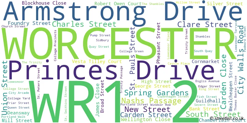 A word cloud for the WR1 2 postcode